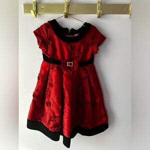 Le Pink Red Floral Sample Dress w/Black Velvet Trim Size 4T